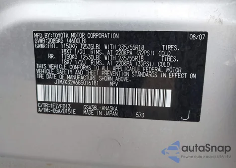 2008 Toyota Rav4 Sport V6 z USA, uszkodzony, nr VIN JTMZK32V685016181